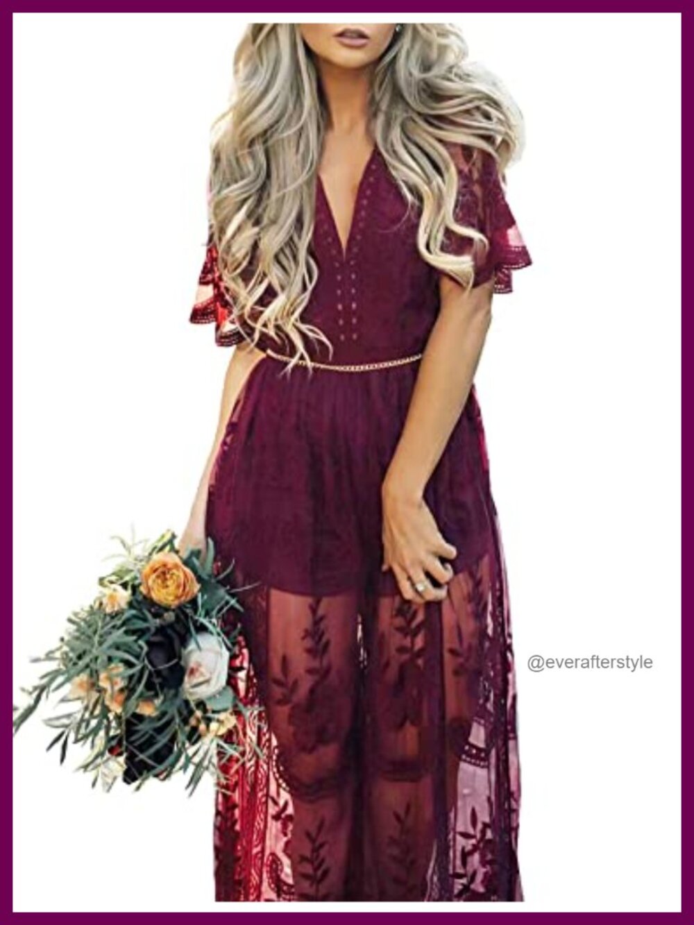 Women's Lace Romper Maxi Dress V-Neck Short Sleeve Sheer Back